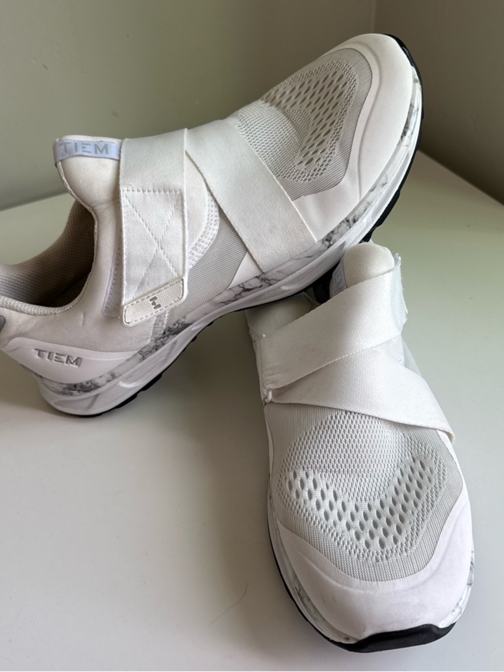 TIEM White Slip-On Athletic Sneakers with Marble Midsole